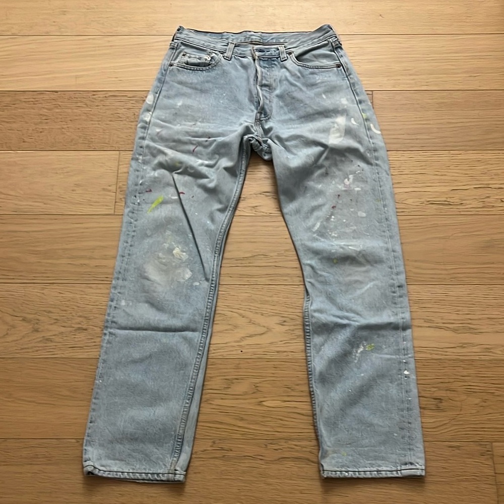 Levi's Light Blue Straight Jeans with Paint Splatter